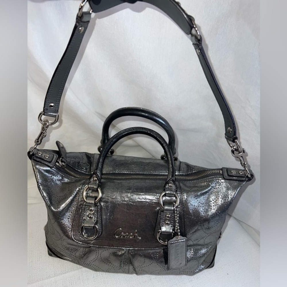Coach Metallic Silver Leather Satchel Bag-see callouts